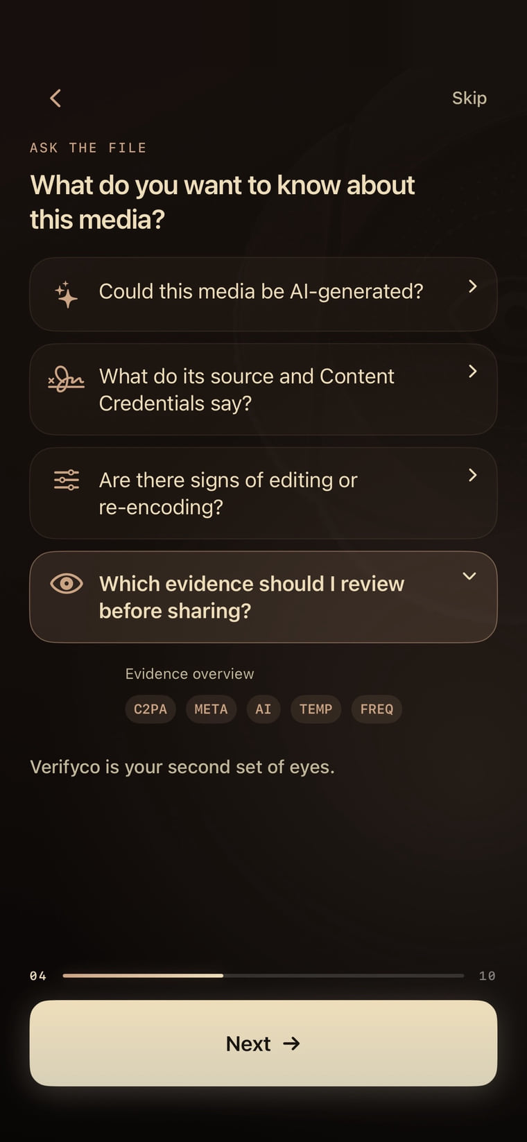 Verifyco onboarding: ask the file what you want to know